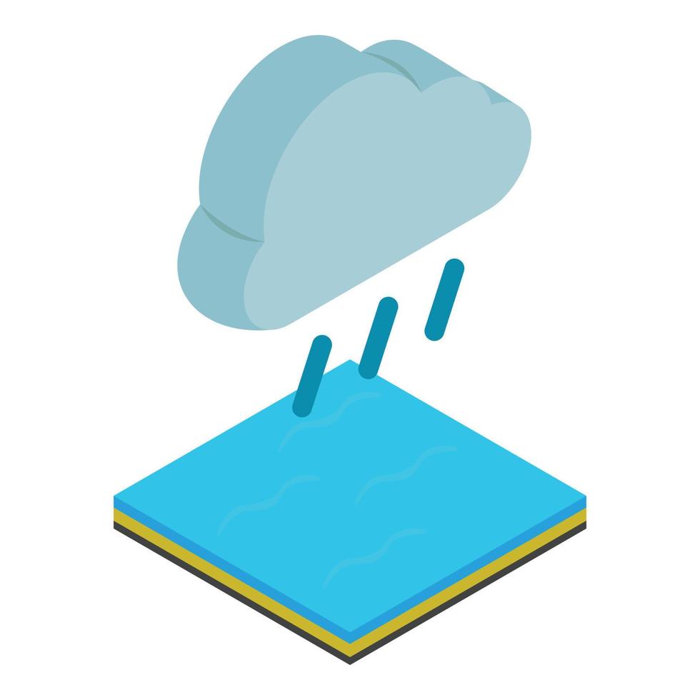 tung regn ikon isometrisk vektor. mörk moln med regndroppe ovan vatten yta vektor
