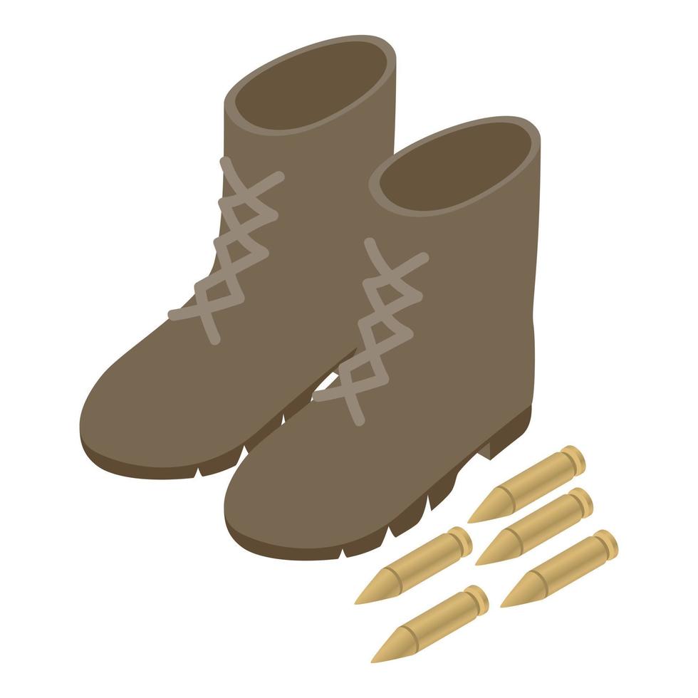 isometrischer Vektor des militärischen Symbolsymbols. Grauer Militärstiefel und Symbol mit fünf Kugeln