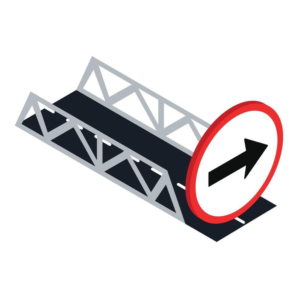 rechts abbiegen symbol isometrischer vektor. Straßenbrücke und Richtungsschild vektor