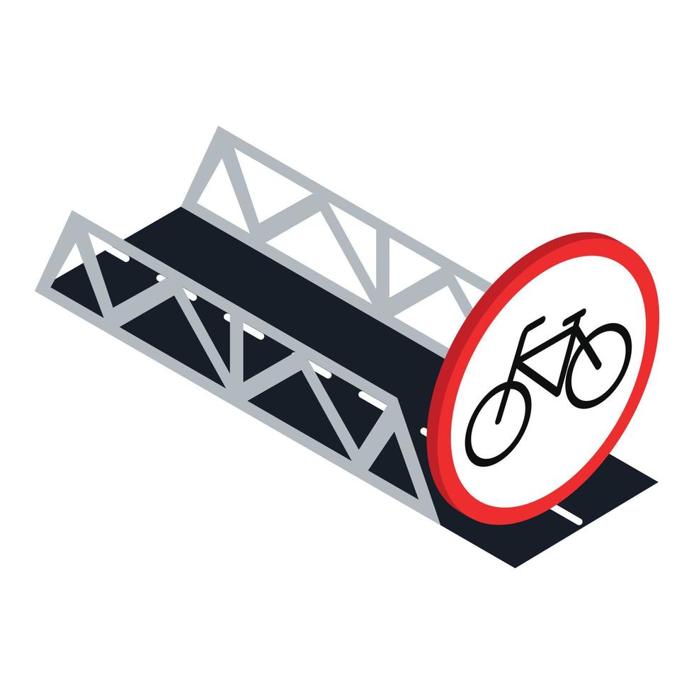 kein Fahrradsymbol isometrischer Vektor. Straßenbrücke und Verbotsschild vektor