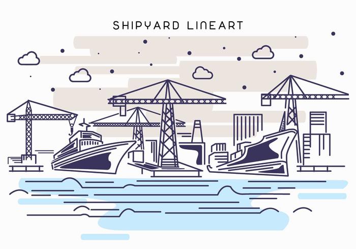 Shipyard Work Lineart Illustration vektor