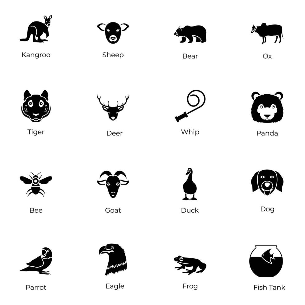 packa av djur fast ikoner vektor