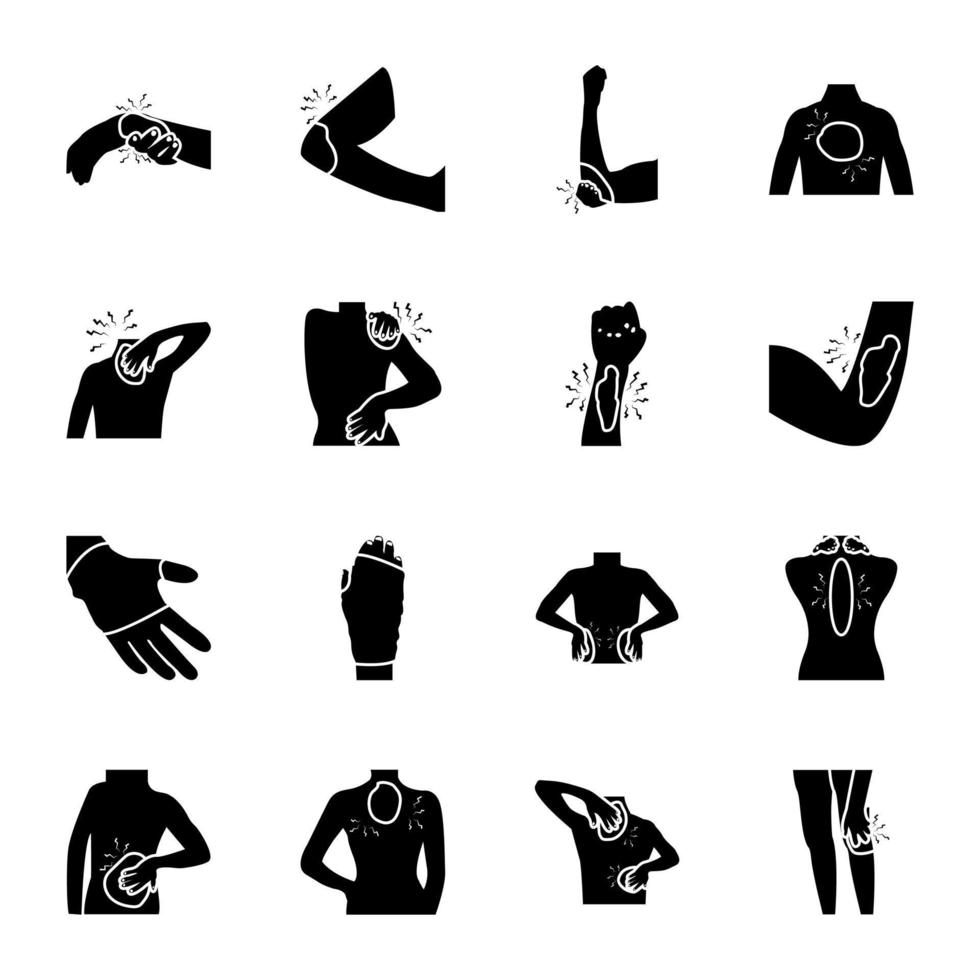 Reihe von Glyphen-Symbolen für Körperteilverletzungen vektor