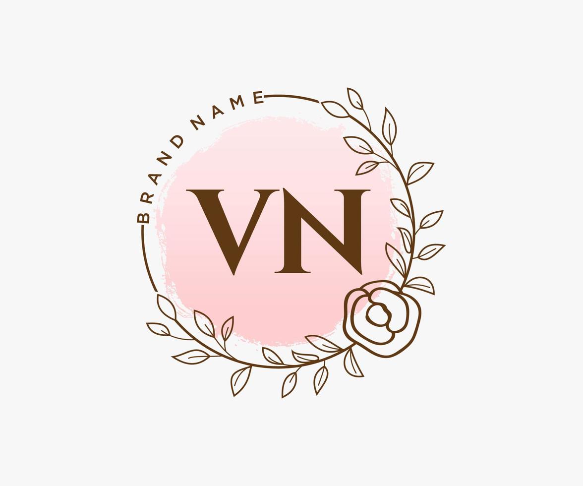 anfängliches vn feminines logo. verwendbar für Natur-, Salon-, Spa-, Kosmetik- und Schönheitslogos. flaches Vektor-Logo-Design-Vorlagenelement. vektor