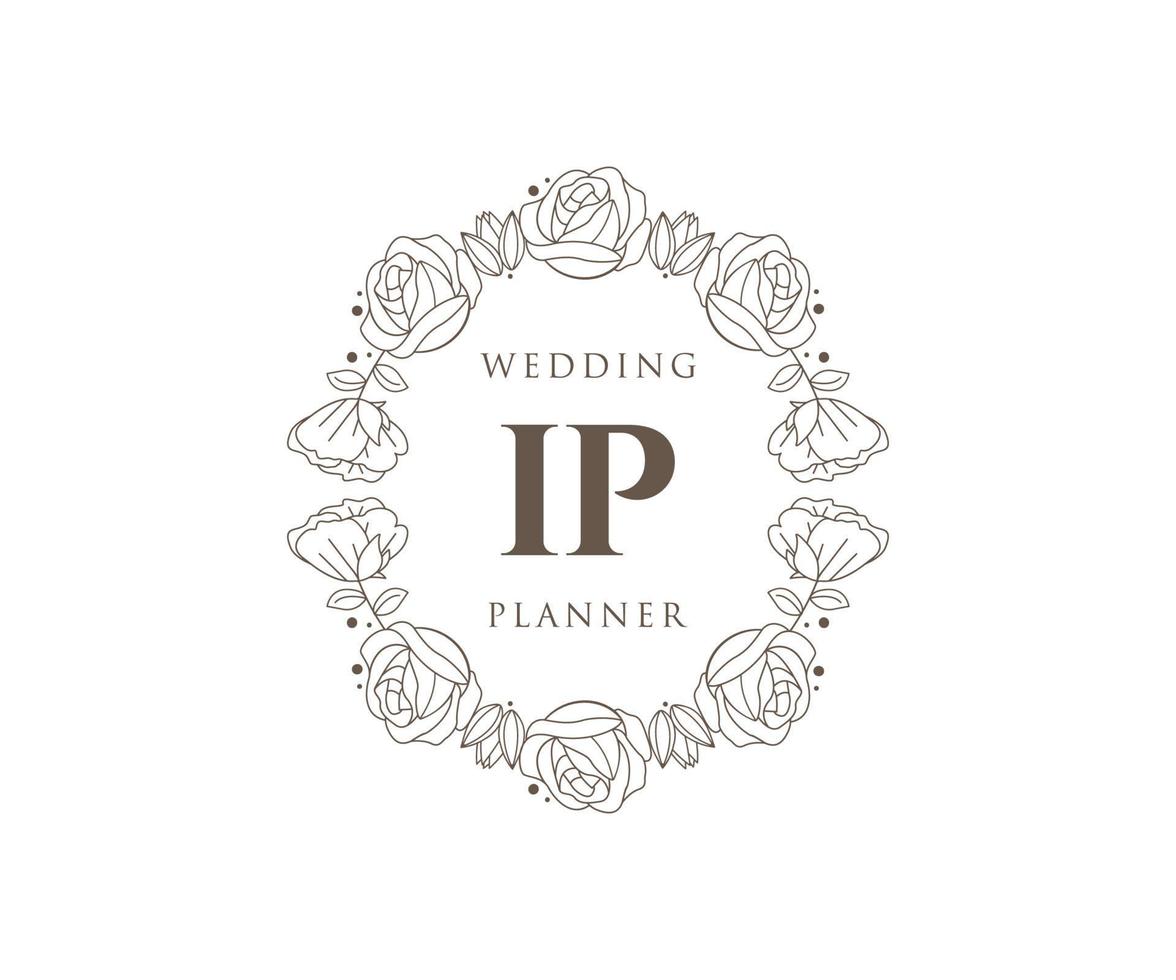 ip initialen brief hochzeitsmonogramm logos sammlung, handgezeichnete moderne minimalistische und florale vorlagen für einladungskarten, save the date, elegante identität für restaurant, boutique, café im vektor