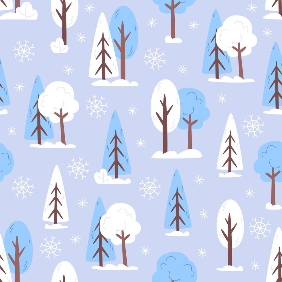 sömlös vinter- mönster med snö och träd i platt stil vektor