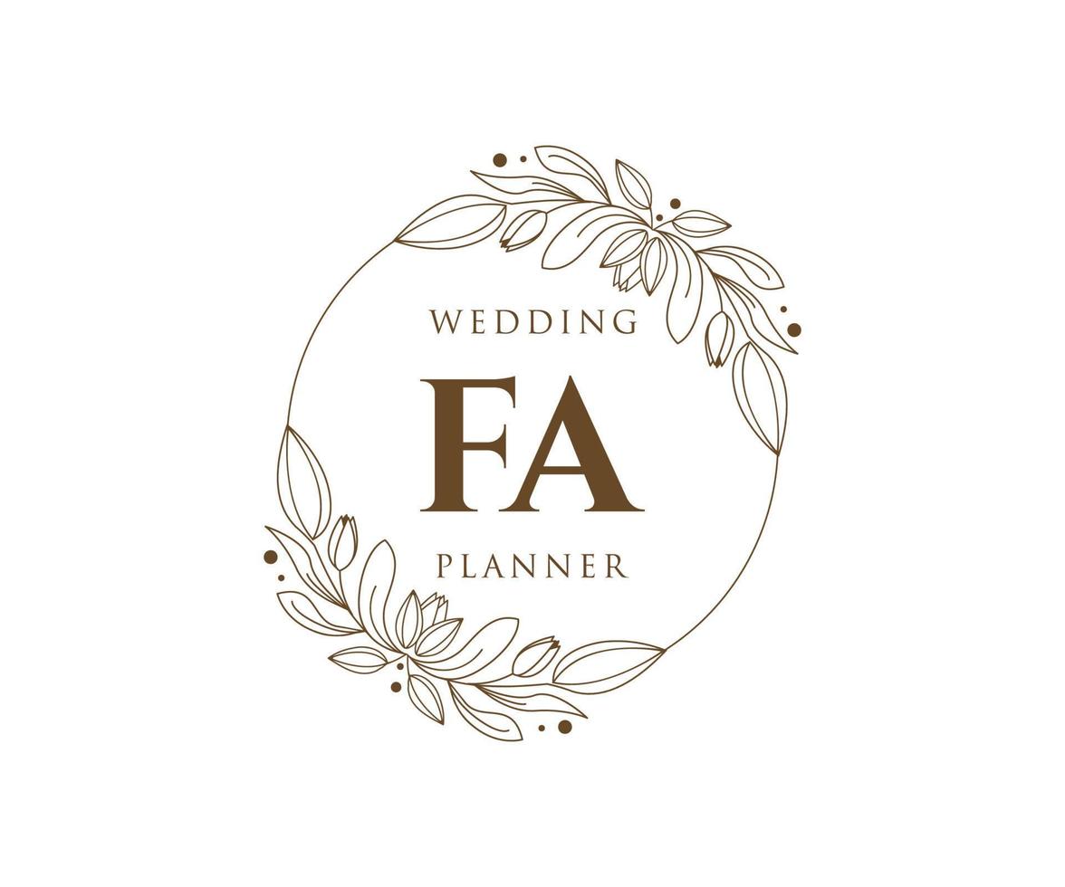 fa initials brief hochzeitsmonogramm logos sammlung, handgezeichnete moderne minimalistische und florale vorlagen für einladungskarten, save the date, elegante identität für restaurant, boutique, café im vektor