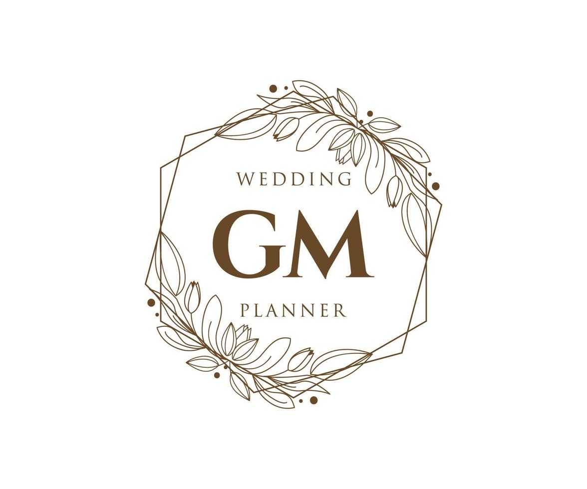 gm initialen brief hochzeitsmonogramm logos sammlung, handgezeichnete moderne minimalistische und florale vorlagen für einladungskarten, save the date, elegante identität für restaurant, boutique, café im vektor