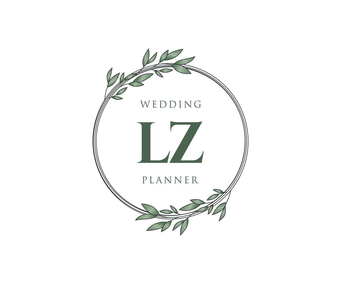 lz initialen brief hochzeitsmonogramm logos sammlung, handgezeichnete moderne minimalistische und florale vorlagen für einladungskarten, save the date, elegante identität für restaurant, boutique, café im vektor