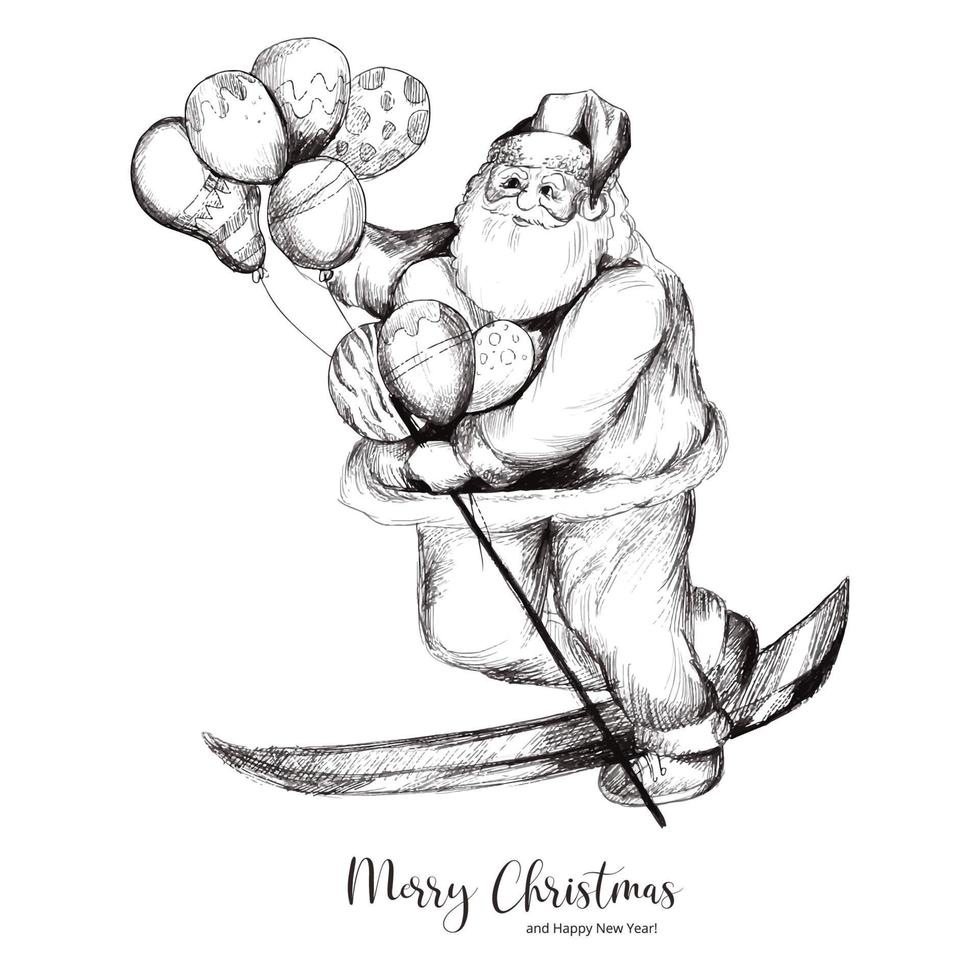 hand zeichnen skizze weihnachtsmann weihnachtskarte auf weißem hintergrund vektor