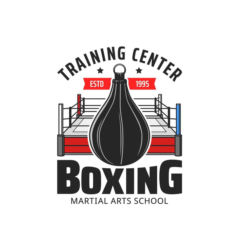 Symbol für das Boxtrainingszentrum, Boxsack und Ring vektor