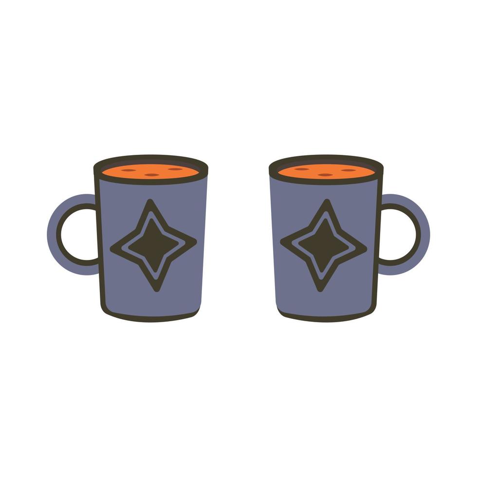 två blå muggar av te eller kaffe med en stjärnformad mönster vektor