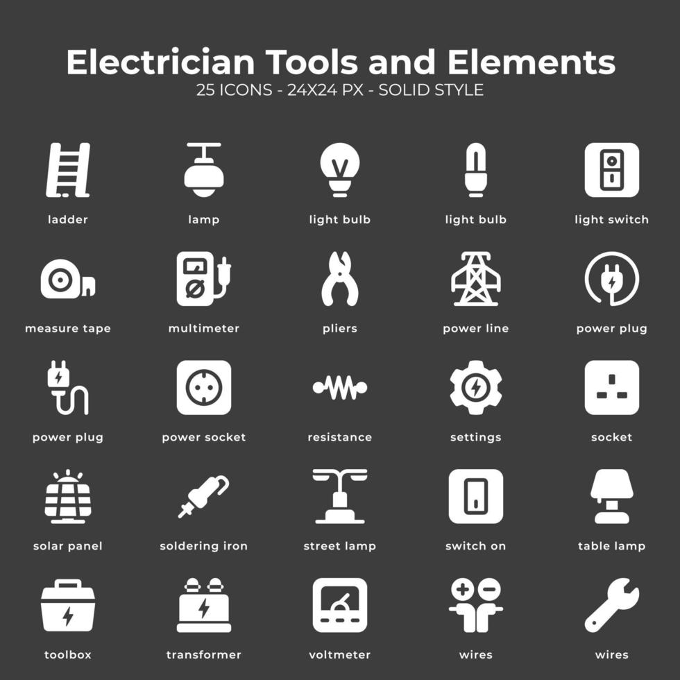 Elektriker-Werkzeuge und Elemente-Icon-Pack vektor