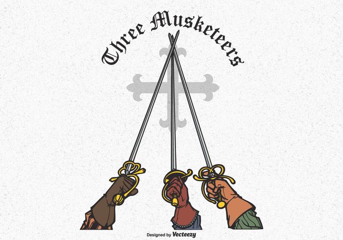 Tre Musketeers Hands Rising Swords Vector