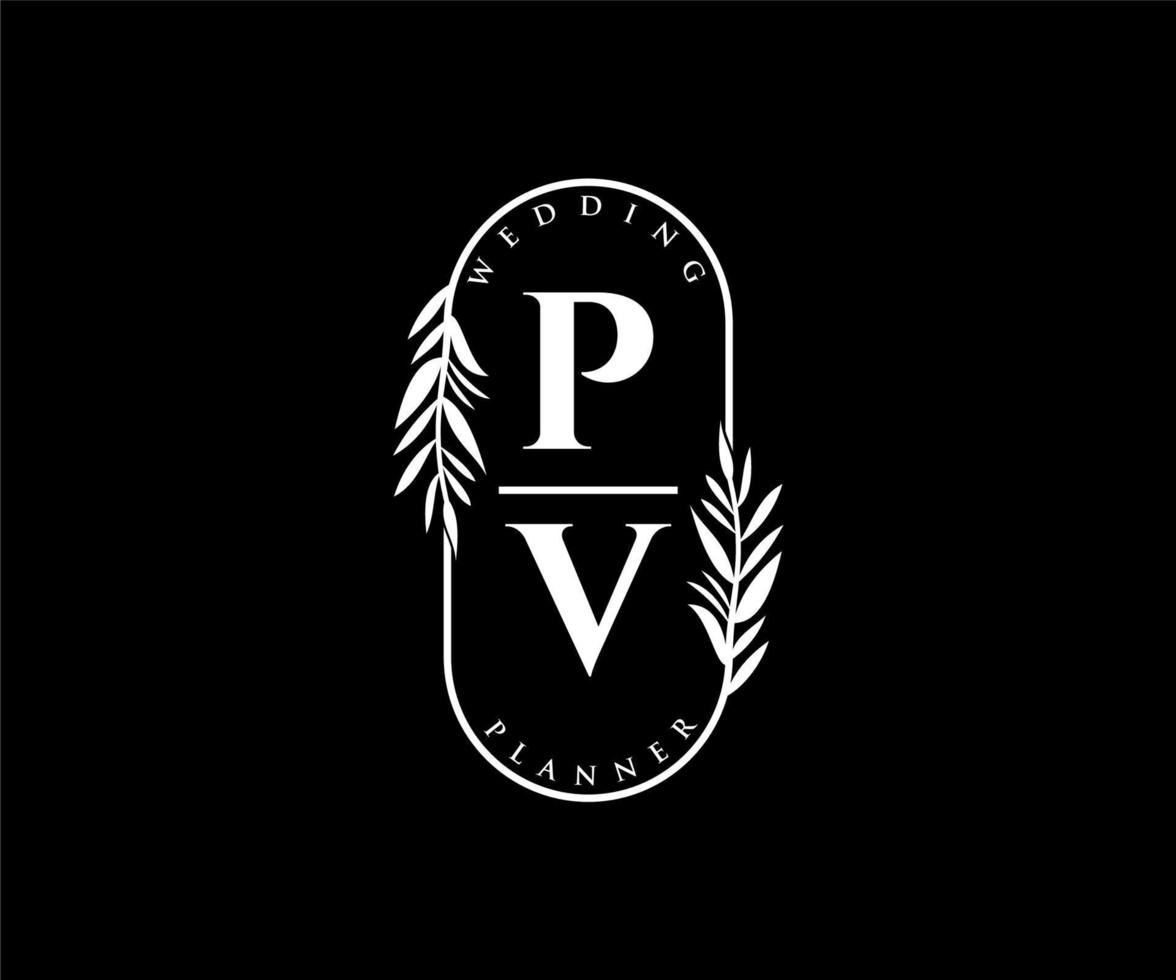 pv initialen brief hochzeitsmonogramm logos sammlung, handgezeichnete moderne minimalistische und florale vorlagen für einladungskarten, save the date, elegante identität für restaurant, boutique, café im vektor