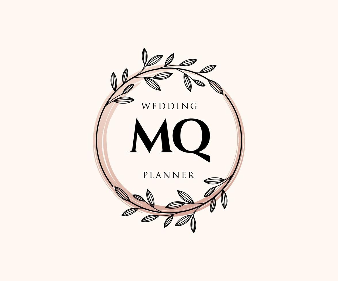 mq initialen brief hochzeitsmonogramm logos sammlung, handgezeichnete moderne minimalistische und florale vorlagen für einladungskarten, save the date, elegante identität für restaurant, boutique, café im vektor