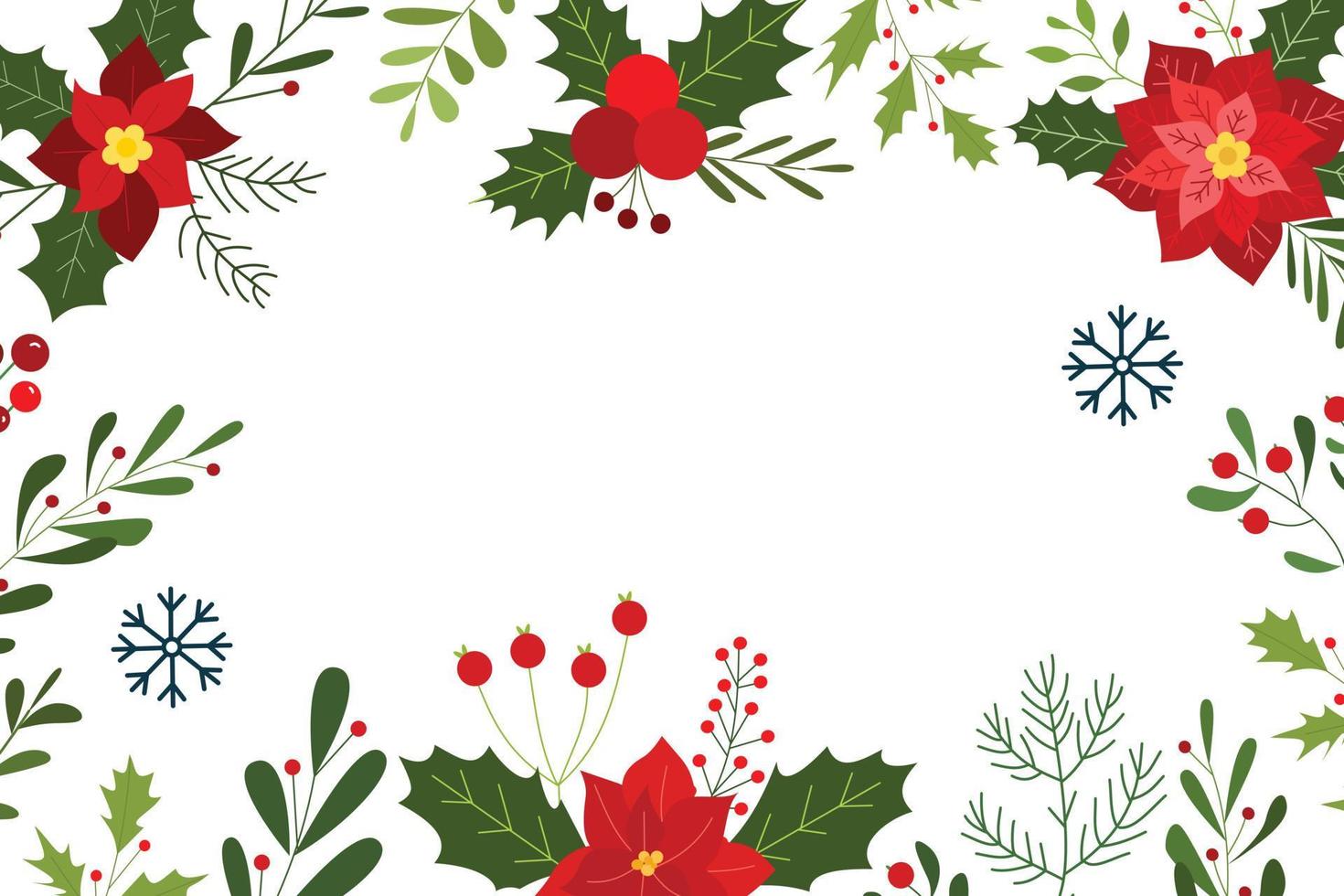 illustration von beeren und blumen für weihnachtsrahmendesign. natürliche hintergründe für plakate, kopierraum und winterfestkarten vektor