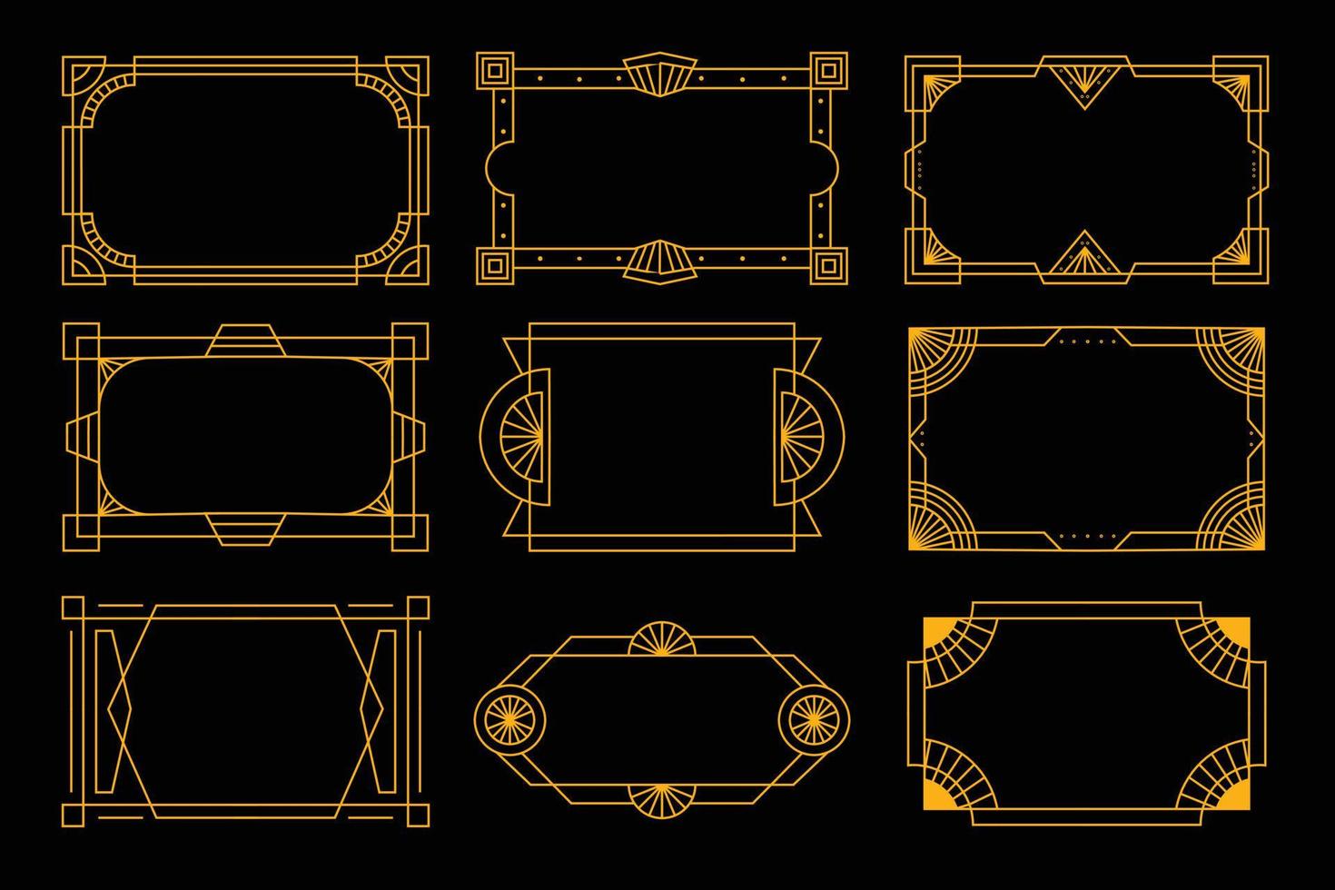 Art-Deco-Rahmen in goldener Farbe für edlen und luxuriösen Designstil. Premium-Vintage-Strichzeichnungen für Designelemente und Ornamente. klassischer umrissstrich für hintergrund- und druckdekoration vektor