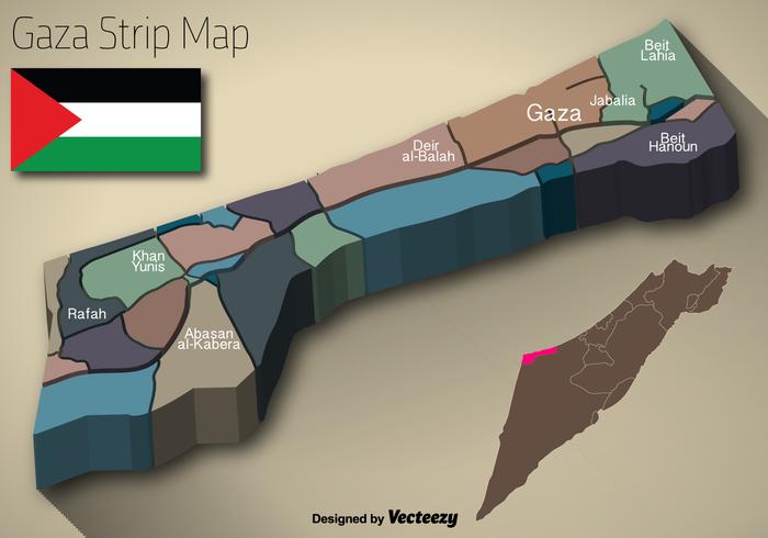 Vector 3D Gaza Streifen Karte Und Flagge