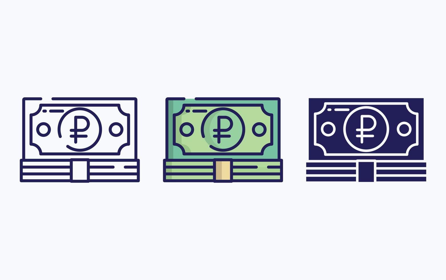 valuta notera, pengar linje och glyf ikon, vektor illustration