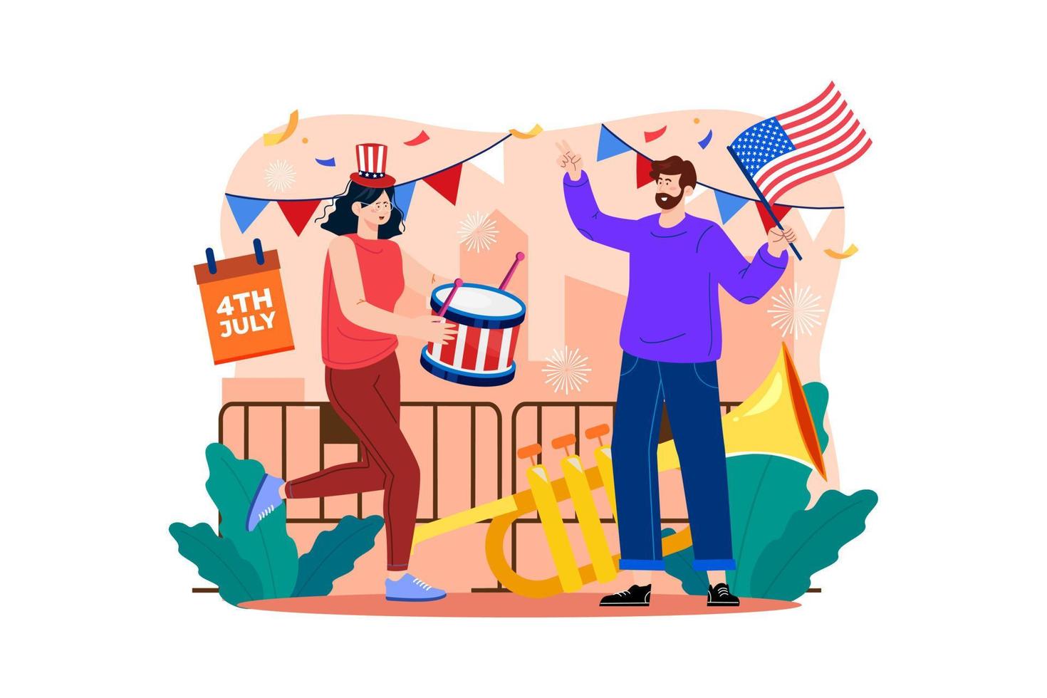 amerikanisches unabhängigkeitstag-illustrationskonzept. eine flache Abbildung isoliert auf weißem Hintergrund vektor