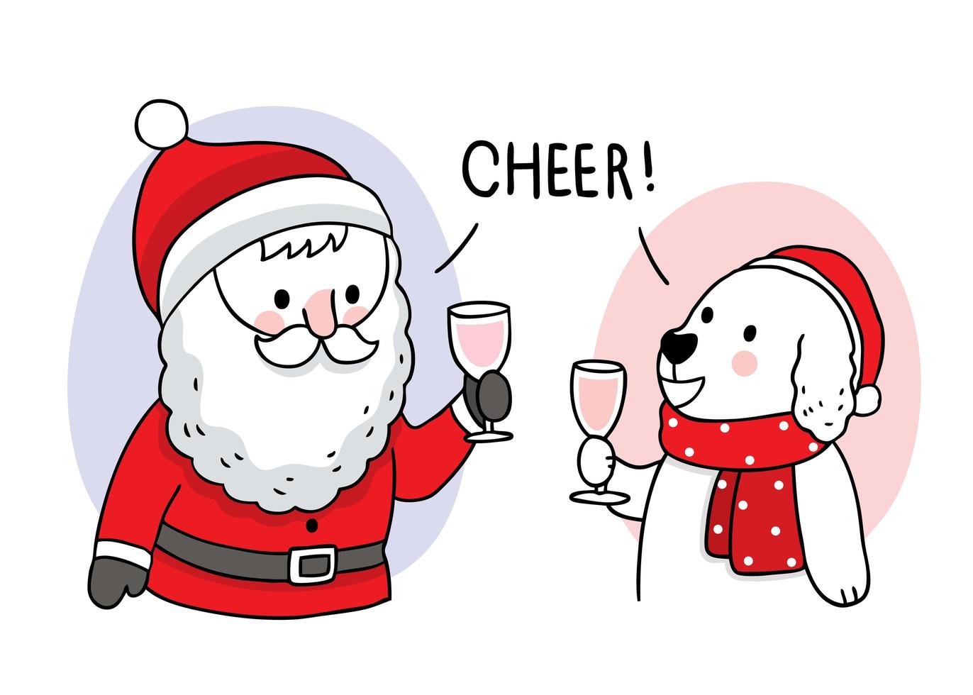 Hand gezeichnete Weihnachtsmann und Hund trinken in Feier vektor
