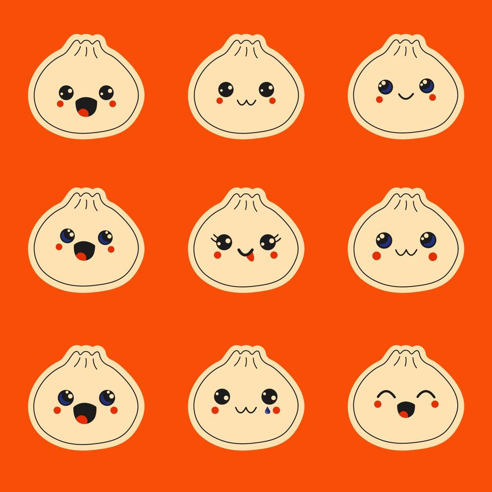 süße glückliche lustige Knödel-Set-Sammlung. Happy Food positives Emoji, lustiges Kawaii vektor