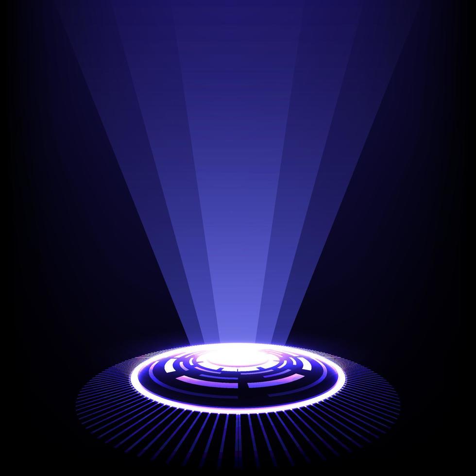 Technologie-Spotlight-Vektor. Kreis abstrakte digitale Technologie futuristisch. bühne futuristische podiumsplattform, die von scheinwerfern beleuchtet wird. fantastische Kreisportale, Hologramm-Teleportgeräte. vektor