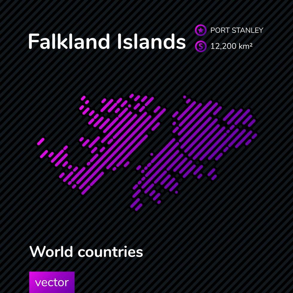 falkland öar vektor flad Karta i trend violett färger på svart randig bakgrund. pedagogisk baner