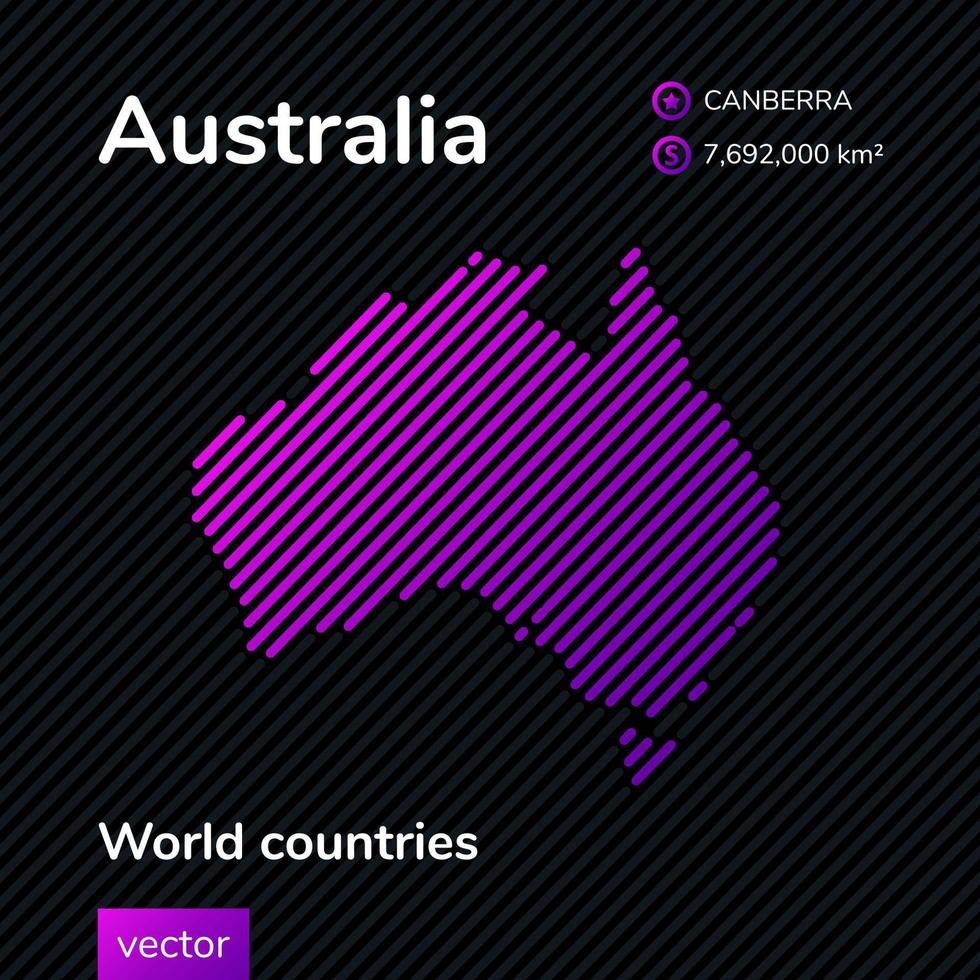 Australien Vektor stilisierte gestreifte Karte in violetten und schwarzen Farben. flacher Stil. bildungsbanner, plakat über australien