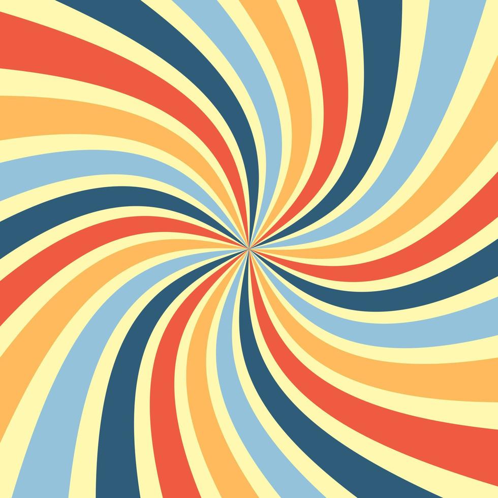 abstrakt spiral, stjärnskott, eller sunburst bakgrund. färgrik retro stil rand bakgrund. 70s årgång konst. grafisk mall för baner eller affisch design begrepp. fri vektor tapet illustration.