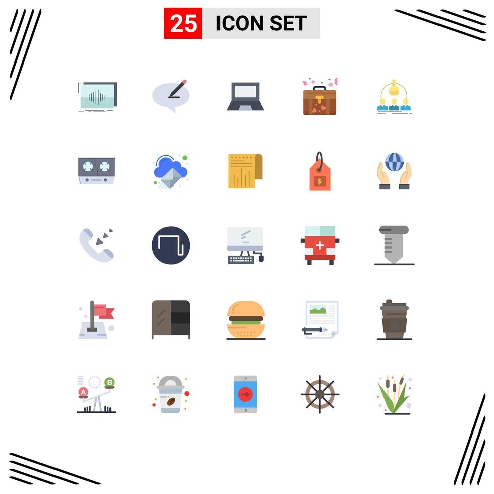 25 flaches Farbpaket der Benutzeroberfläche mit modernen Zeichen und Symbolen von editierbaren Vektordesign-Elementen für Liebestaschenstift-Laptopgeräte vektor