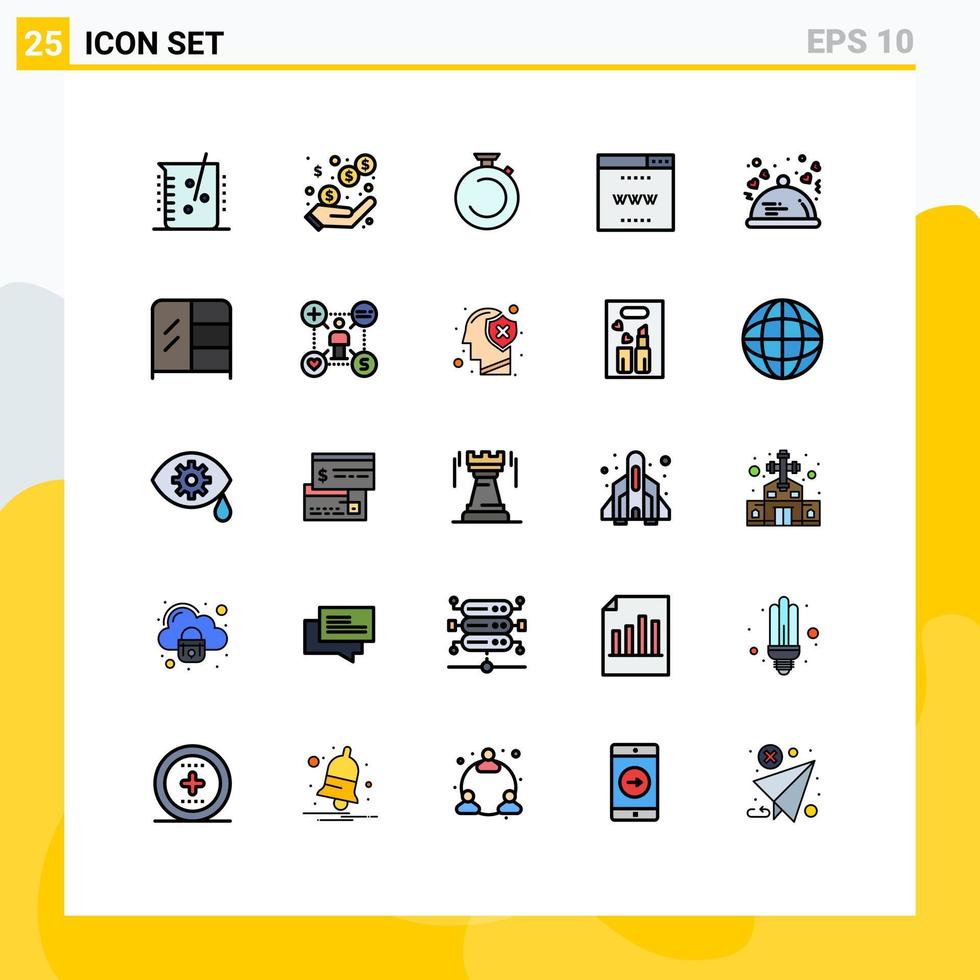 modern uppsättning av 25 fylld linje platt färger pictograph av webbplats uppkopplad förtjänst internet timer redigerbar vektor design element