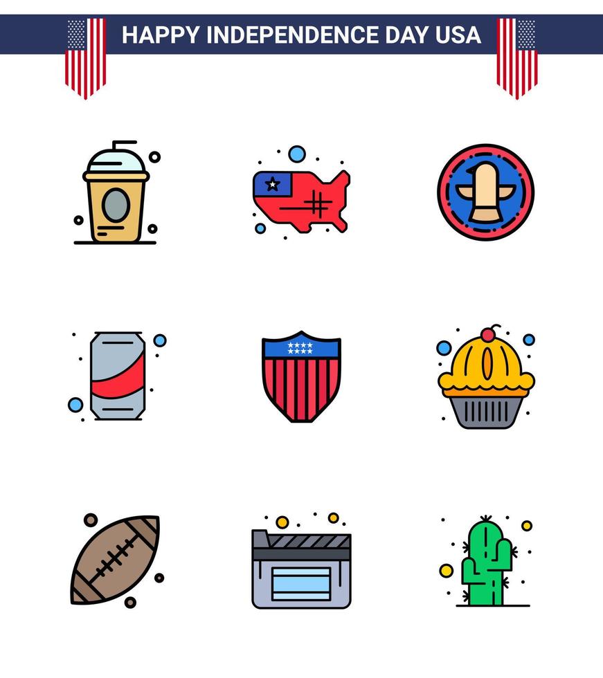 Stock Vector Icon Pack von American Day 9 Zeilenzeichen und Symbolen für American Soda USA Can Eagle editierbare Usa Day Vektor Design Elemente