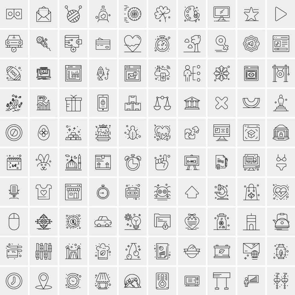 100 universell svart linje ikoner på vit bakgrund vektor
