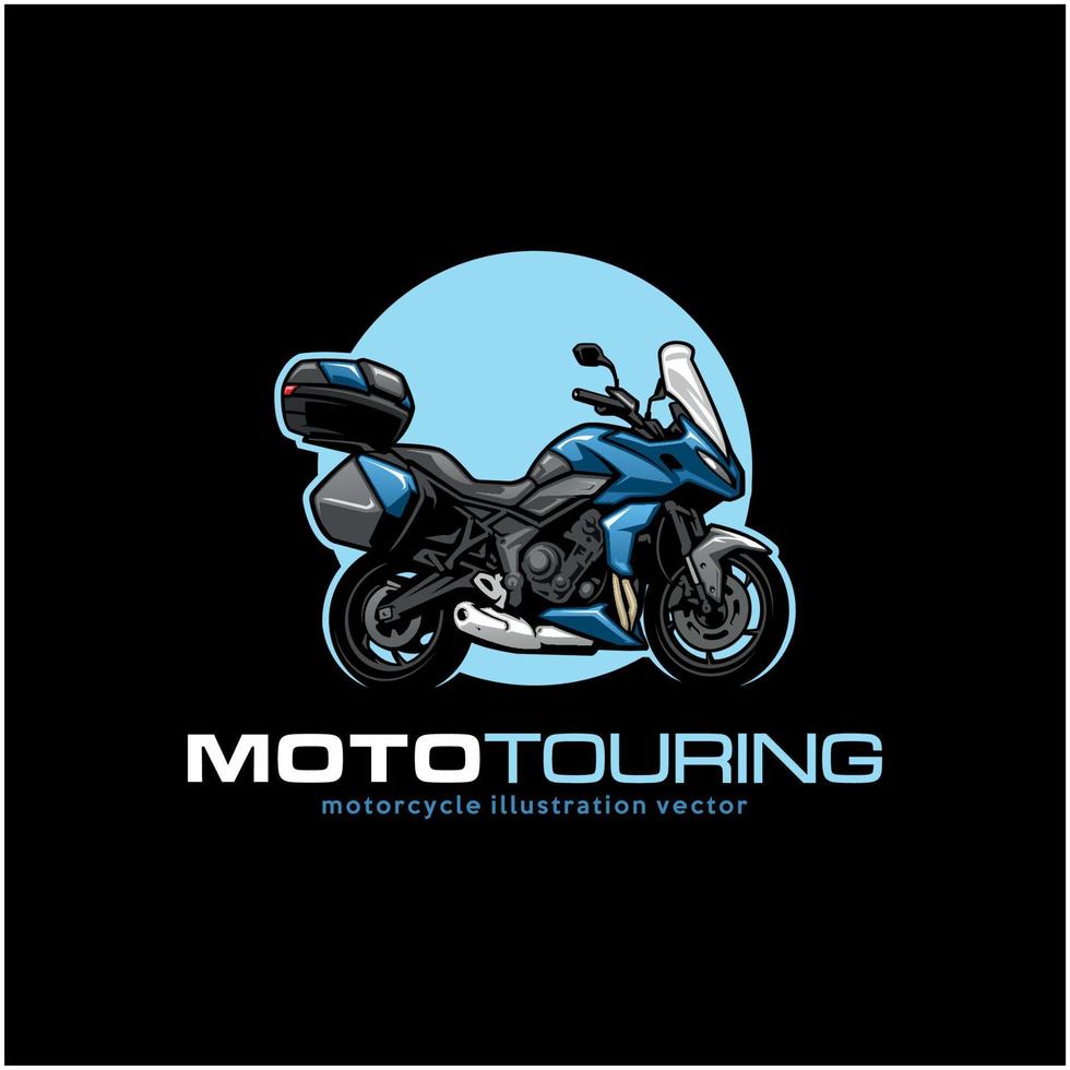 motorrad mit touring-seitenkastenillustrations-logovektor vektor