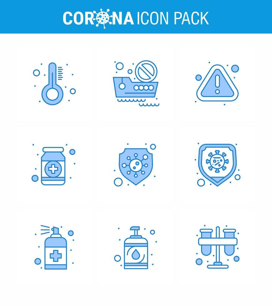 coronavirus förebyggande uppsättning ikoner 9 blå ikon sådan som flaska hälsa fel form läkemedel viral coronavirus 2019 nov sjukdom vektor design element