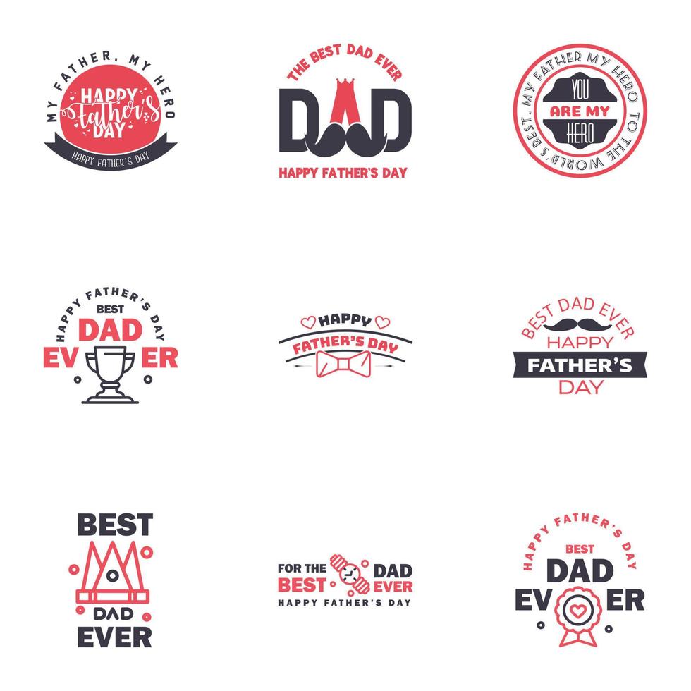 Liebe dich Papa Kartendesign für Happy Fathers Day Typografie-Sammlung 9 schwarz-rosa Design editierbare Vektordesign-Elemente vektor