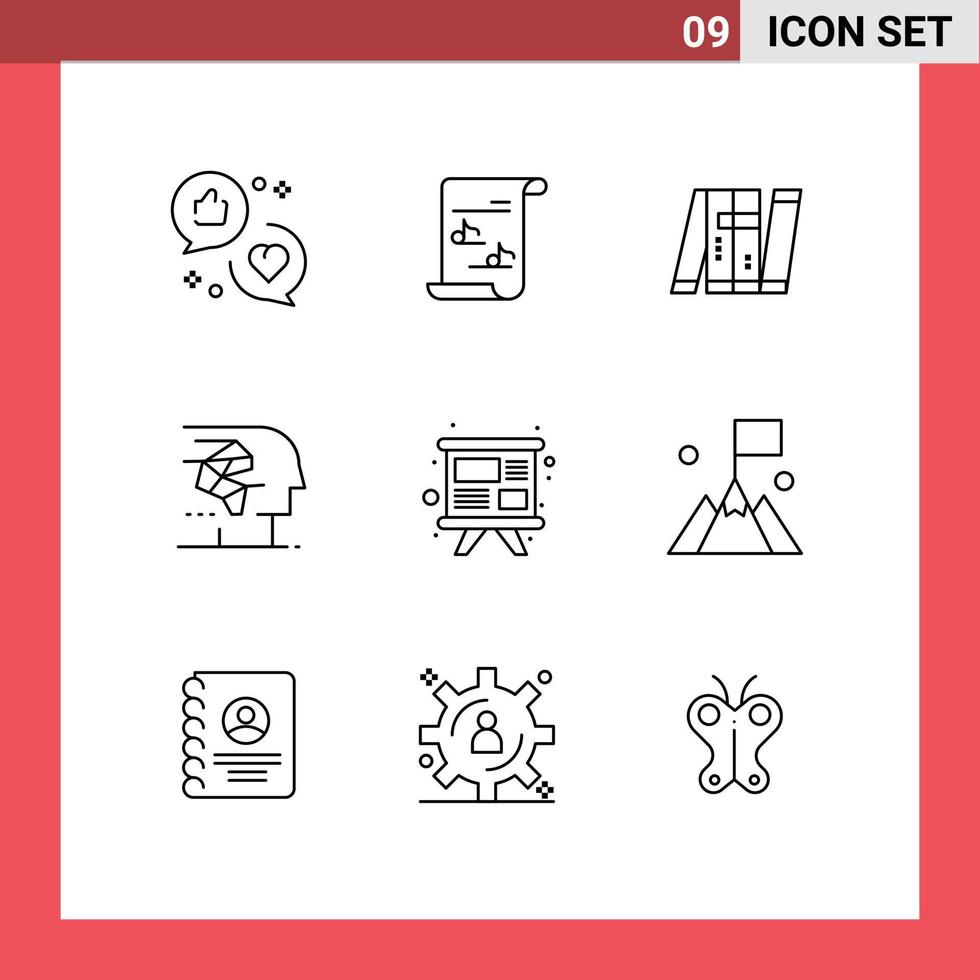 9 tematiska vektor konturer och redigerbar symboler av mänsklig artificiell Spellista android intelligent redigerbar vektor design element