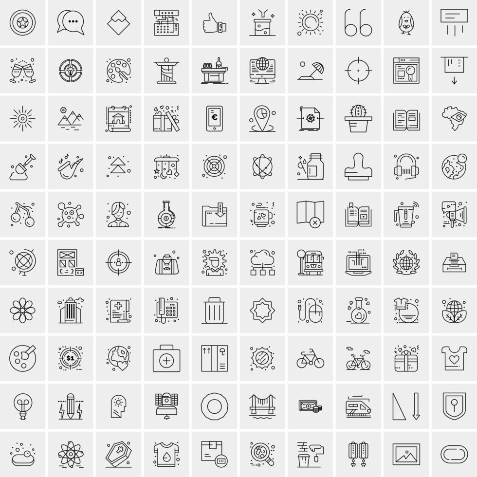 100 universell svart linje ikoner på vit bakgrund vektor