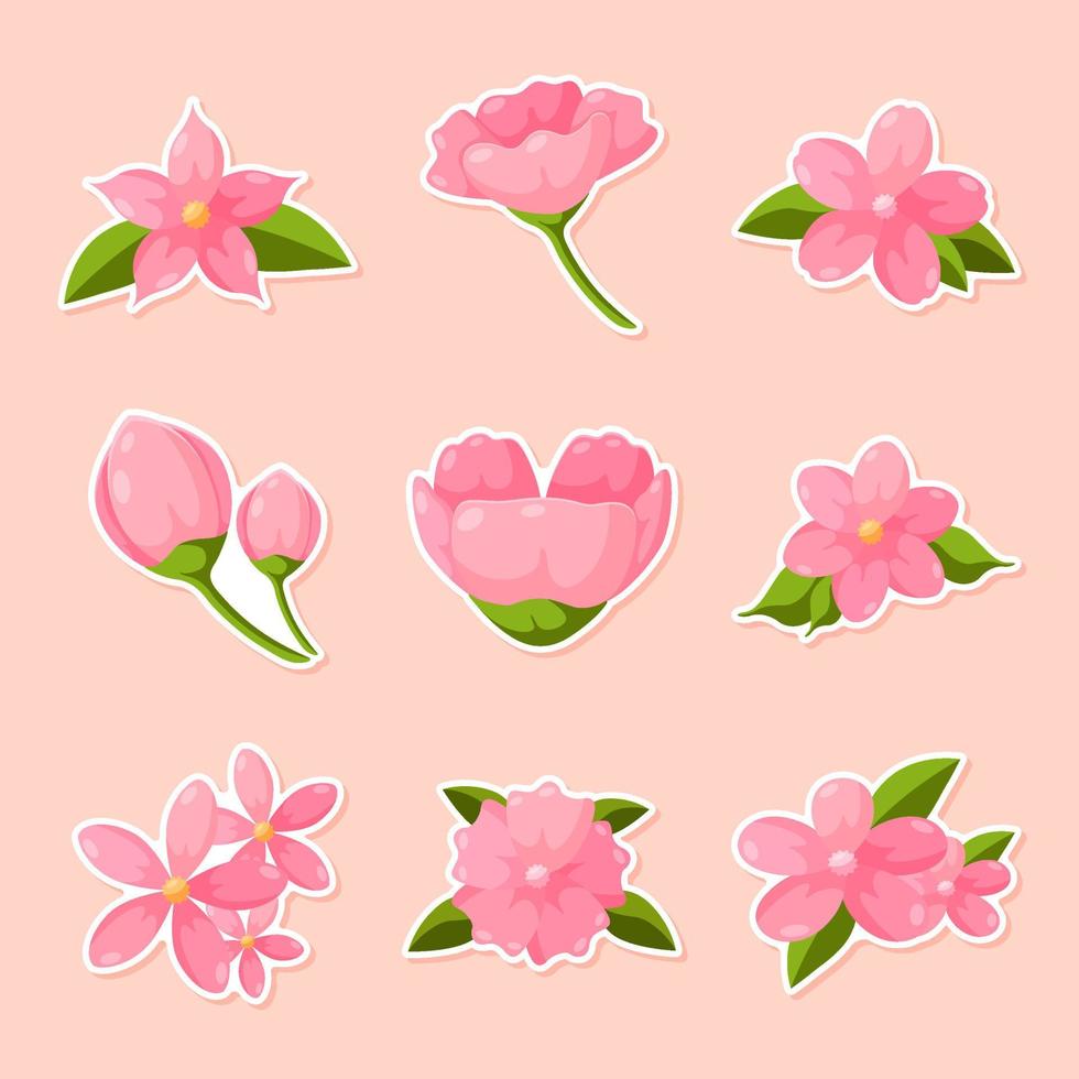 uppsättning av persika blomma klistermärke vektor