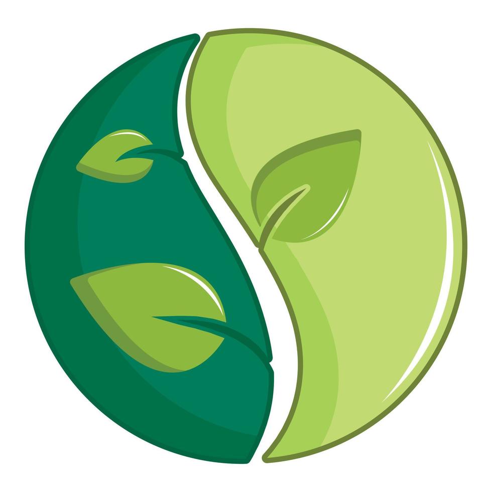 grünes rundes Schild mit Blätter-Symbol, Cartoon-Stil vektor