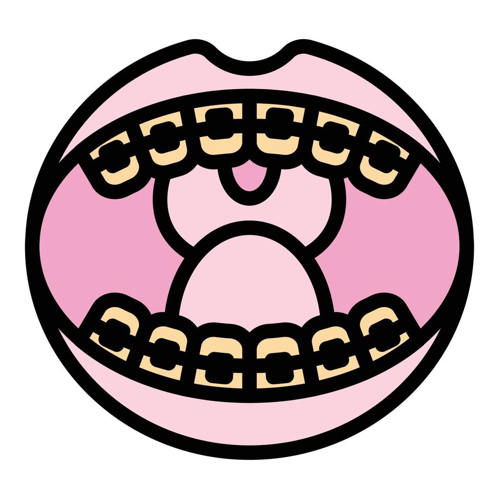 öppen mun tandställning ikon Färg översikt vektor