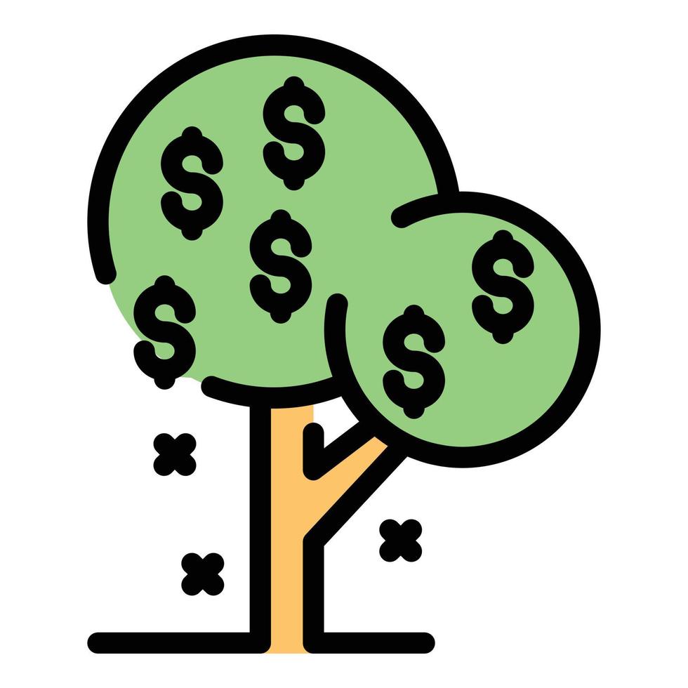 träd kreditera pengar ikon Färg översikt vektor