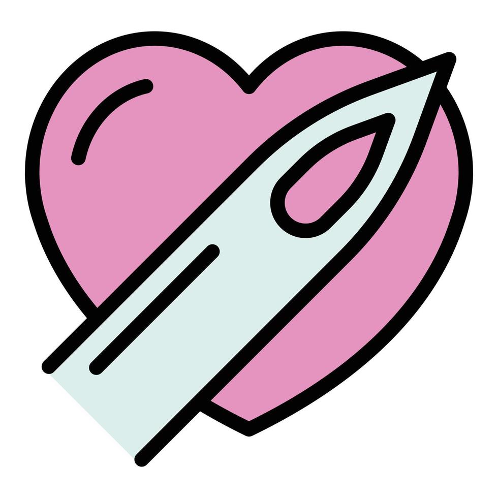 tatuering nål hjärta ikon Färg översikt vektor