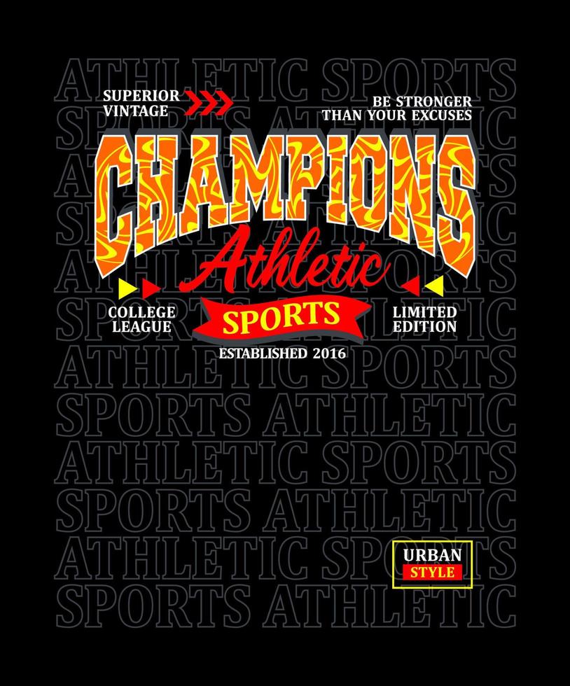 Champions athletisches Sport-Typografie-Design für T-Shirt vektor