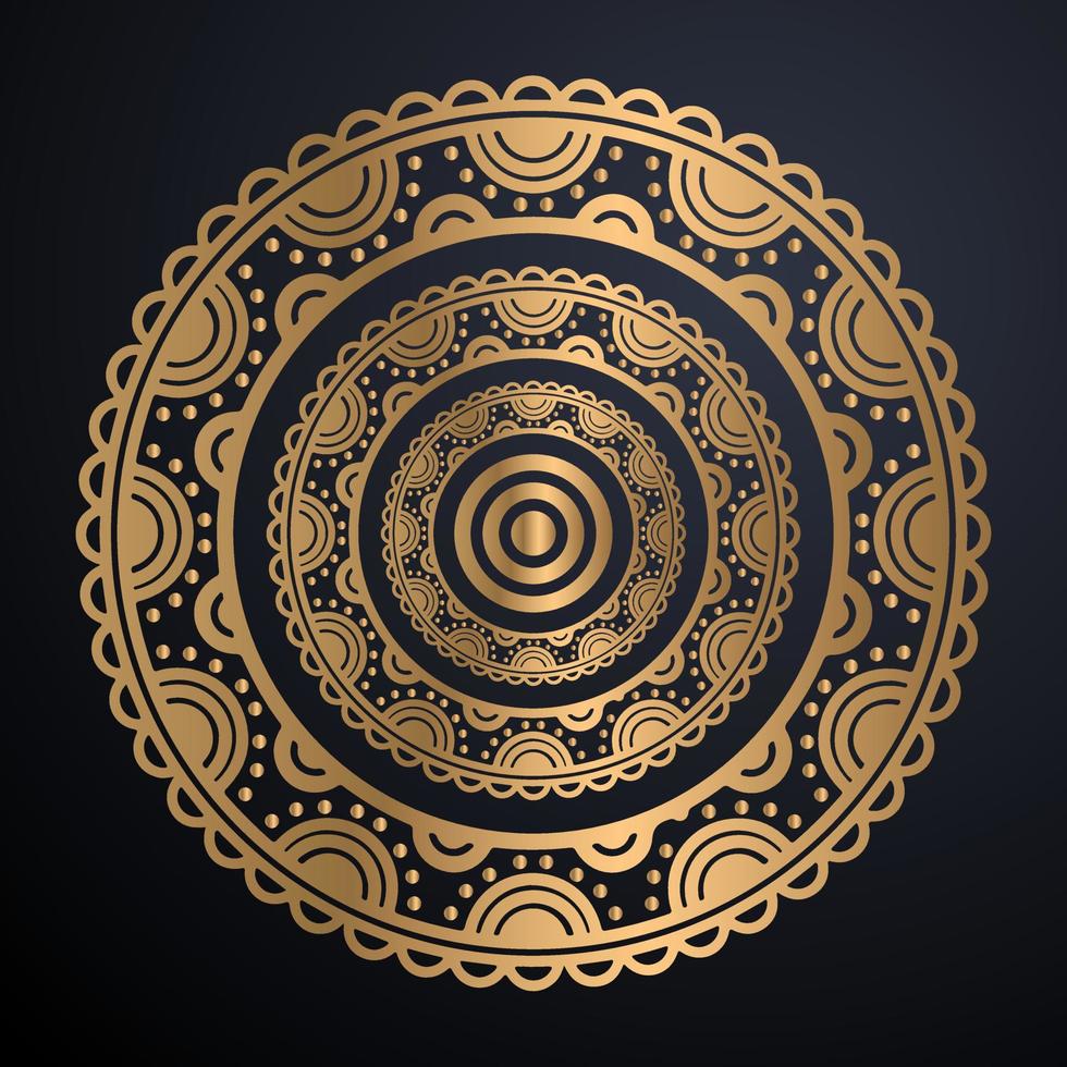 Goldene Umriss-Mandala auf schwarzem Hintergrund. Vektor-Illustration. vektor