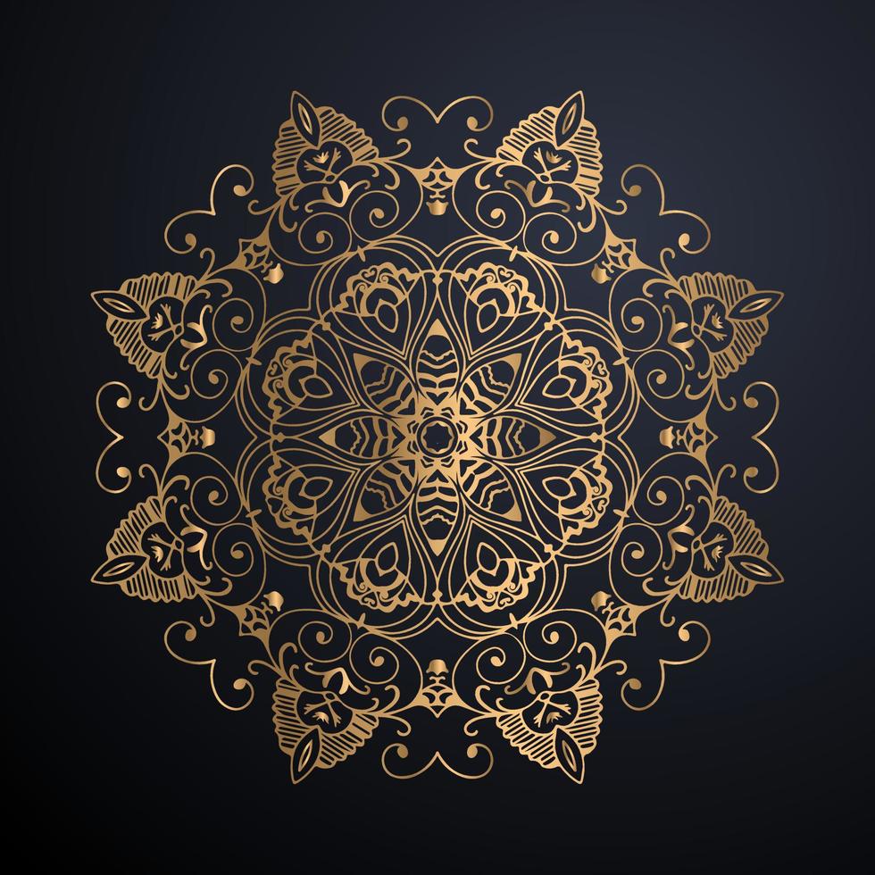 Goldene Umriss-Mandala auf schwarzem Hintergrund. Vektor-Illustration. vektor