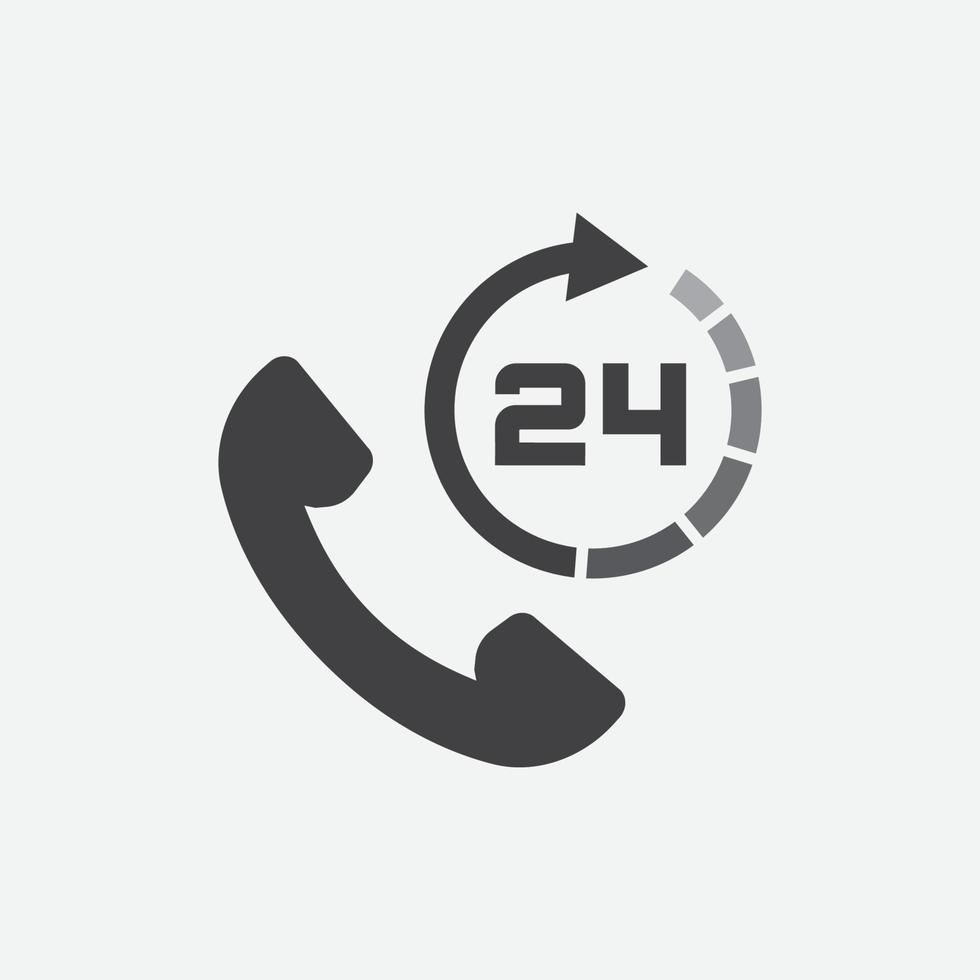 Rufen Sie 24-Symbol-Vektorillustration an, 24-Stunden-Anrufservice, 24-Stunden-Service-Flachdesign, 24-Stunden-Support-einfaches Design, ganztägig Kundensupport-Call-Center-Symbol, Telefonsupport 24-Stunden-Symbol vektor