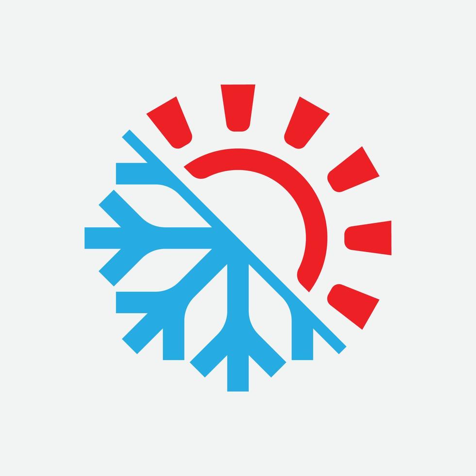 Designvorlage für heiße und kalte Logos, Symbol für Heizung und Kühlung, Symbolvektor für Sonne und Schneeflocken, heiß, kalt, Element, Winter, Konditionierung vektor